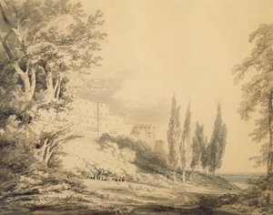 ヴィラデステ、1796年頃（紙に黒鉛の上に青と灰色のウォッシュ） 作： Joseph Mallord William Turner